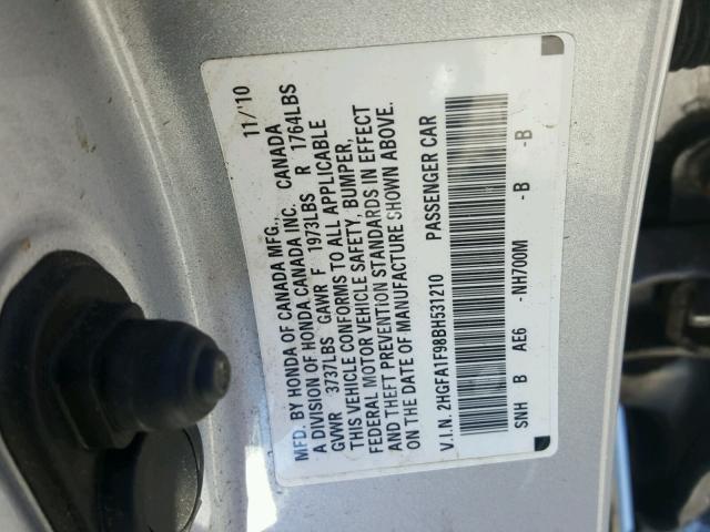 2HGFA1F98BH531210 - 2011 HONDA CIVIC EXL 银色 照片 10