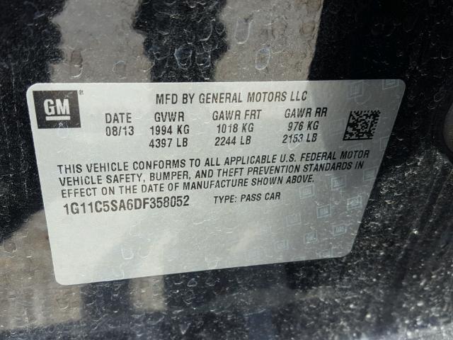 1G11C5SA6DF358052 - 2013 CHEVROLET MALIBU 1LT 黑色 照片 10