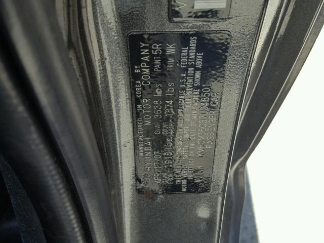 KMHCM36C37U048501 - 2007 HYUNDAI ACCENT GS GRAY photo 10