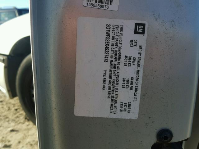 2G1WF52EX49227473 - 2004 CHEVROLET IMPALA 银色 照片 10