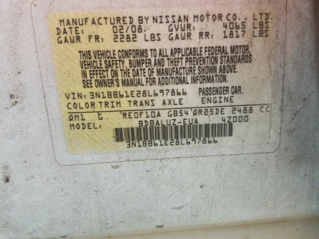 3N1BB61E28L697866 - 2008 NISSAN SENTRA SE- WHITE photo 10