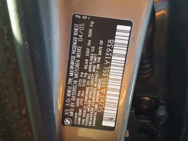 5UXFA13535LY13938 - 2005 BMW X5 GRAY photo 10