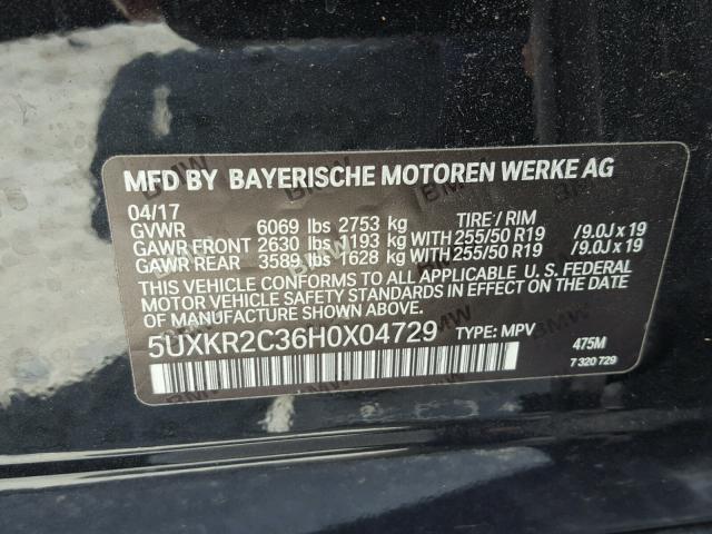 5UXKR2C36H0X04729 - 2017 BMW X5 SDRIVE3 BLACK photo 10