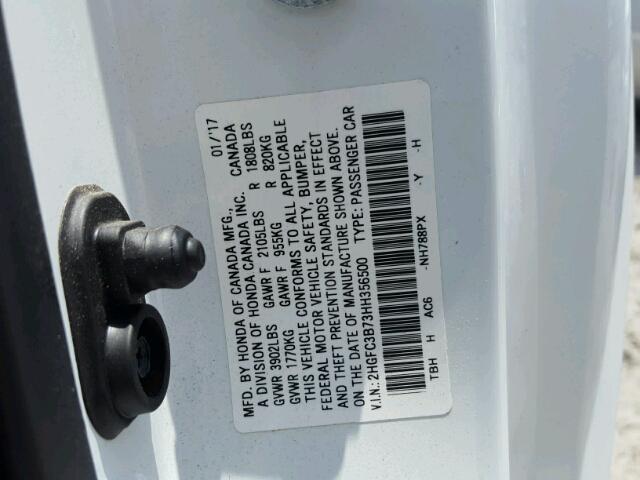 2HGFC3B73HH356500 - 2017 HONDA CIVIC EXL WHITE photo 10