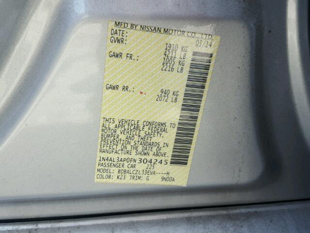 1N4AL3AP0FN304245 - 2015 NISSAN ALTIMA 2.5 SILVER photo 10