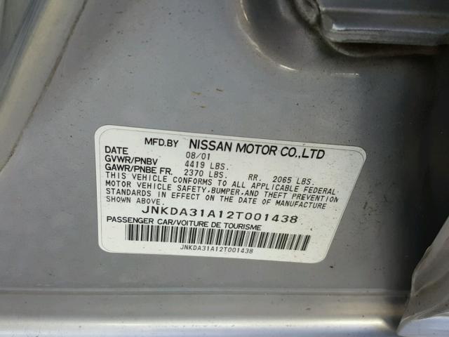 JNKDA31A12T001438 - 2002 INFINITI I35 SILVER photo 10