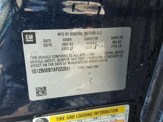 1G1ZB5EB7AF222891 - 2010 CHEVROLET MALIBU ლურჯი ფოტო 10