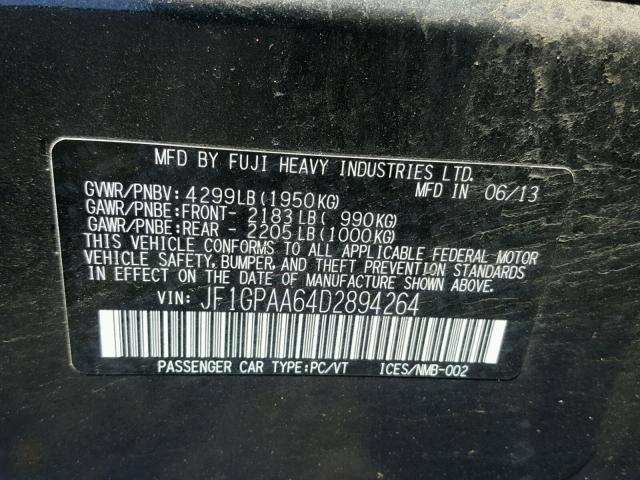 JF1GPAA64D2894264 - 2013 SUBARU IMPREZA BA GRAY photo 10