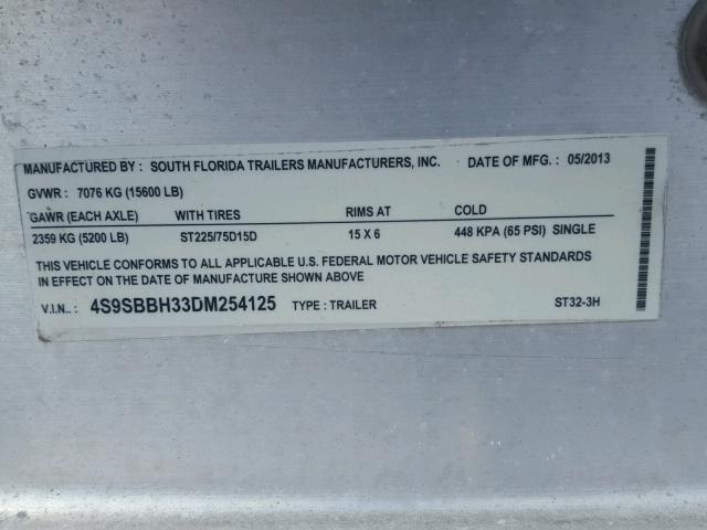 4S9SBBH33DM254125 - 2013 BOAT TRAILER SILVER photo 10