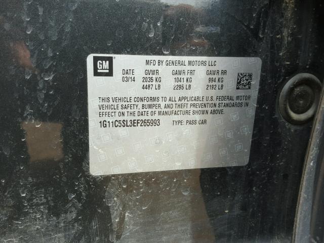 1G11C5SL3EF265993 - 2014 CHEVROLET MALIBU 1LT BLACK photo 10