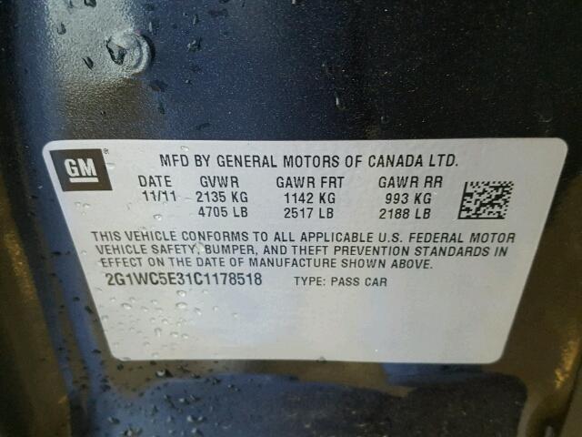 2G1WC5E31C1178518 - 2012 CHEVROLET IMPALA BLACK photo 10