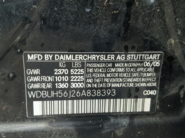 WDBUH56J26A838393 - 2006 MERCEDES-BENZ E 350 WAGO BLACK photo 10