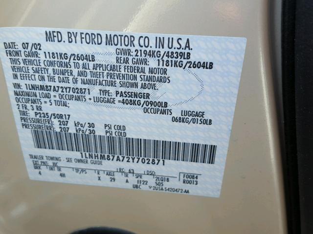 1LNHM87A72Y702871 - 2002 LINCOLN LS 米色 照片 10