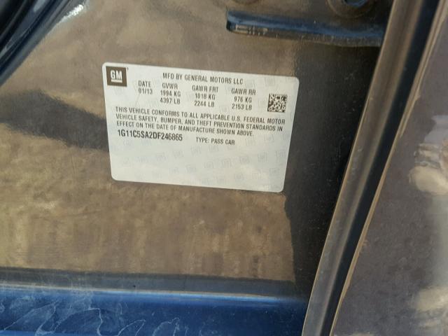 1G11C5SA2DF246865 - 2013 CHEVROLET MALIBU 1LT 灰色 照片 10