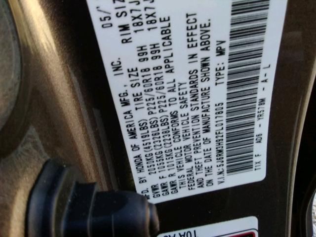 5J6RM3H92FL017805 - 2015 HONDA CR-V TOURI GRAY photo 10