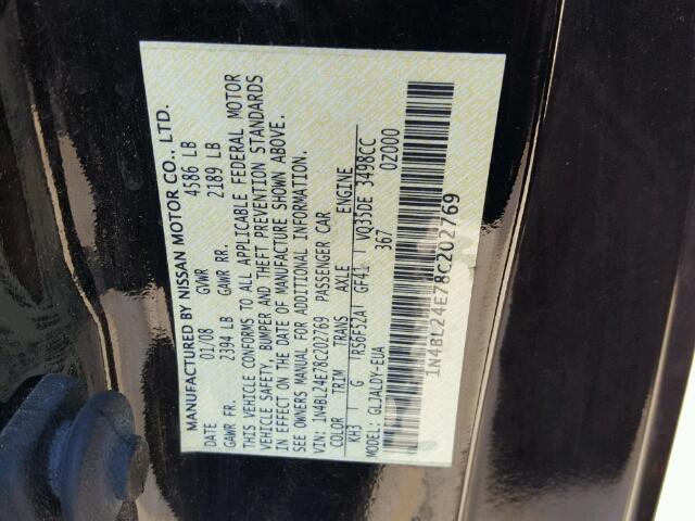 1N4BL24E78C202769 - 2008 NISSAN ALTIMA 3.5 BLACK photo 10