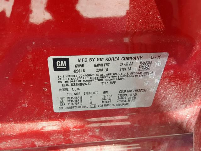 KL4CJ1SB7HB099733 - 2017 BUICK ENCORE SPO RED photo 10