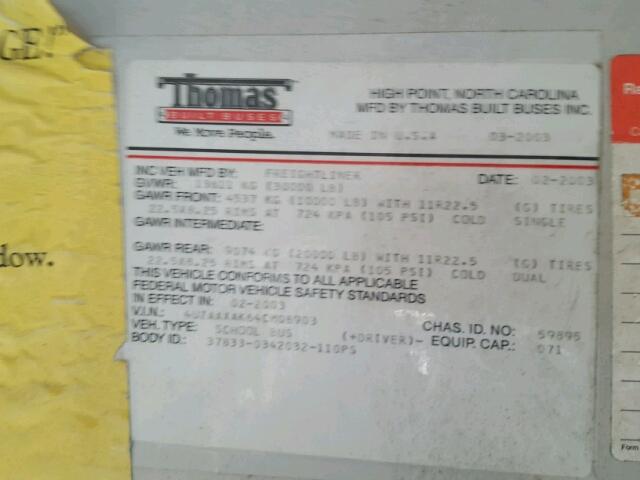 4UZAAXAK64CM08973 - 2004 FREIGHTLINER CHASSIS FS 黄色 照片 10