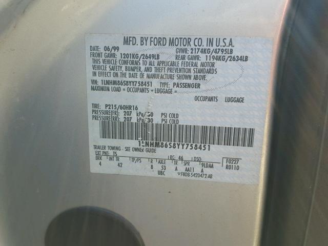 1LNHM86S8YY758451 - 2000 LINCOLN LS 银色 照片 10