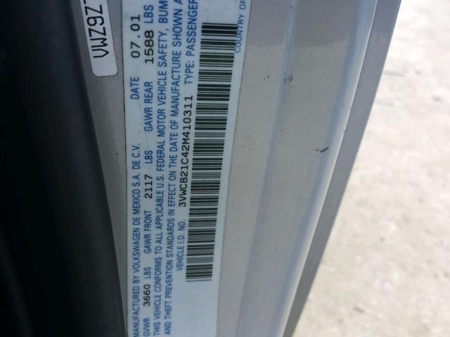 3VWCB21C42M410311 - 2002 VOLKSWAGEN NEW BEETLE ვერცხლისფერი ფოტო 10