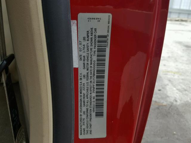 3VWPF31Y78M400050 - 2008 VOLKSWAGEN NEW BEETLE 红色 照片 10