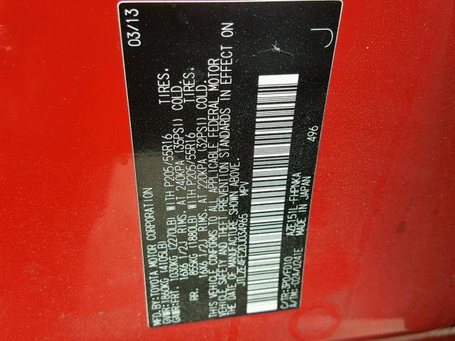 JTLZE4FE2DJ034965 - 2013 TOYOTA SCION XB Rojo foto 10