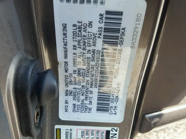 1NXBR32E64Z249132 - 2004 TOYOTA COROLLA CE GRAY photo 10