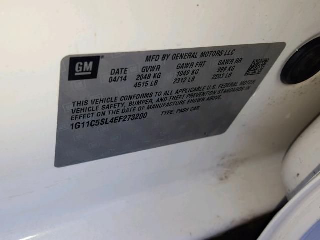 1G11C5SL4EF273200 - 2014 CHEVROLET MALIBU 1LT 白色 照片 10