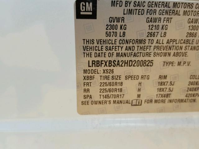 LRBFXBSA2HD200825 - 2017 BUICK ENVISION E WHITE photo 10