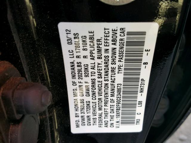 19XFB2F90CE348673 - 2012 HONDA CIVIC EXL BLACK photo 10