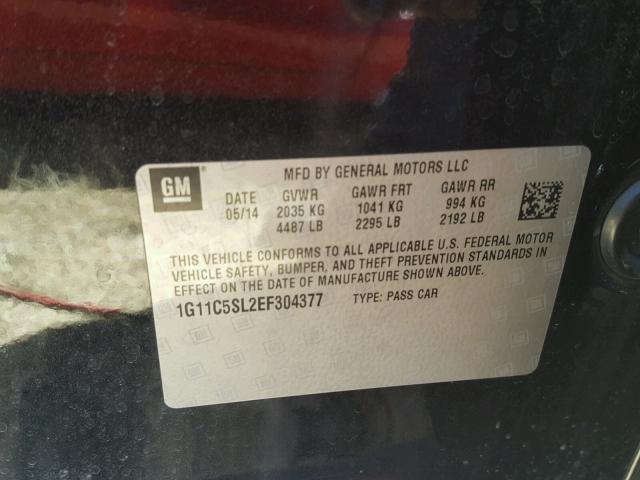 1G11C5SL2EF304377 - 2014 CHEVROLET MALIBU 1LT BLACK photo 10