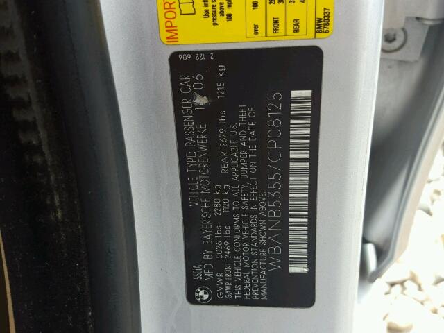 WBANB53557CP08125 - 2007 BMW 550 I SILVER photo 10