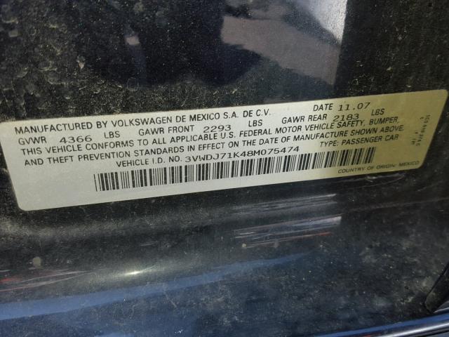 3VWDJ71K48M075474 - 2008 VOLKSWAGEN GLI შავი ფოტო 10