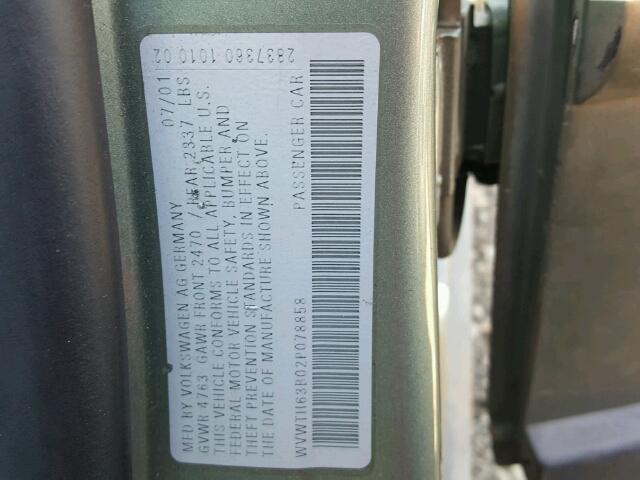 WVWTH63B02P078858 - 2002 VOLKSWAGEN PASSAT GLX 绿色 照片 10