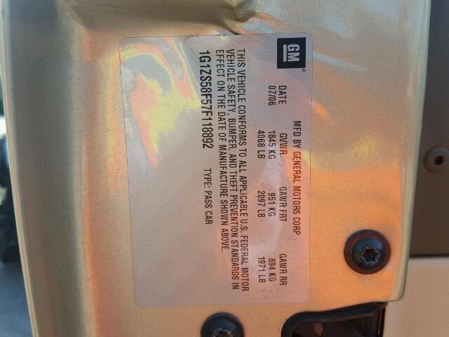 1G1ZS58F57F118892 - 2007 CHEVROLET MALIBU LS 金色 照片 10