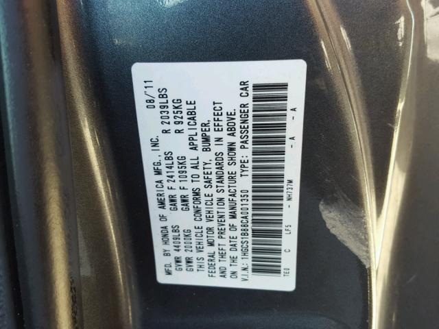 1HGCS1B88CA001350 - 2012 HONDA ACCORD EXL CHARCOAL photo 10