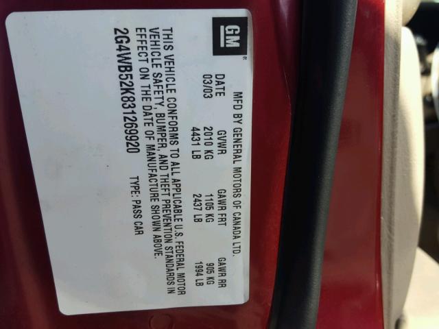 2G4WB52K831269920 - 2003 BUICK REGAL LS RED photo 10