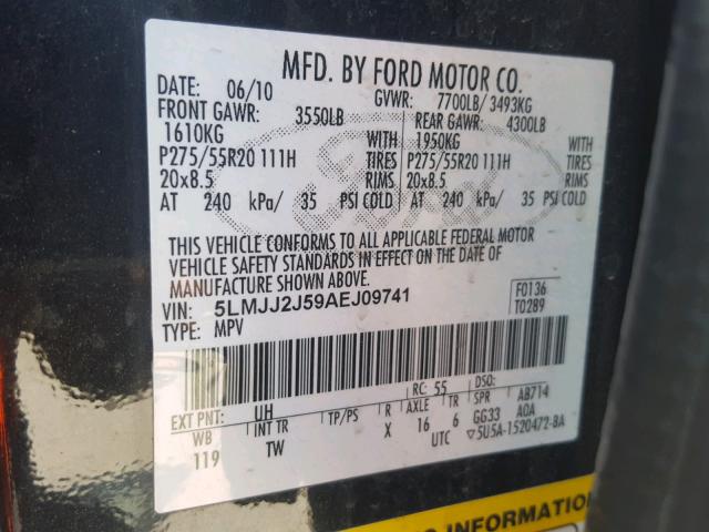 5LMJJ2J59AEJ09741 - 2010 LINCOLN NAVIGATOR შავი ფოტო 10