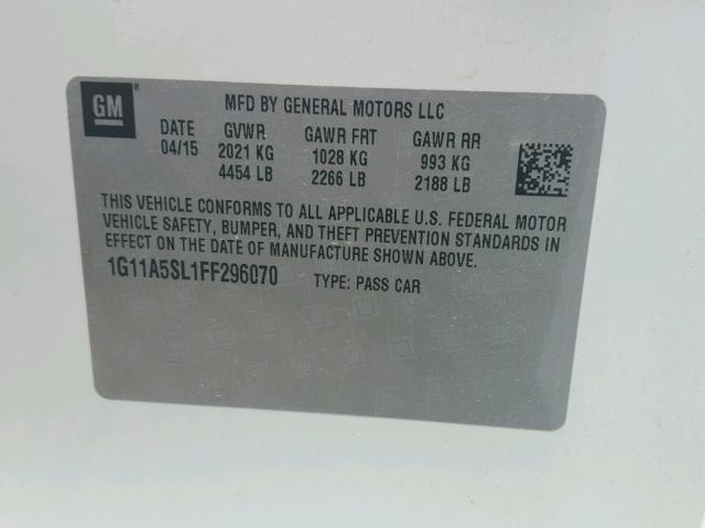 1G11A5SL1FF296070 - 2015 CHEVROLET MALIBU LS თეთრი ფოტო 10