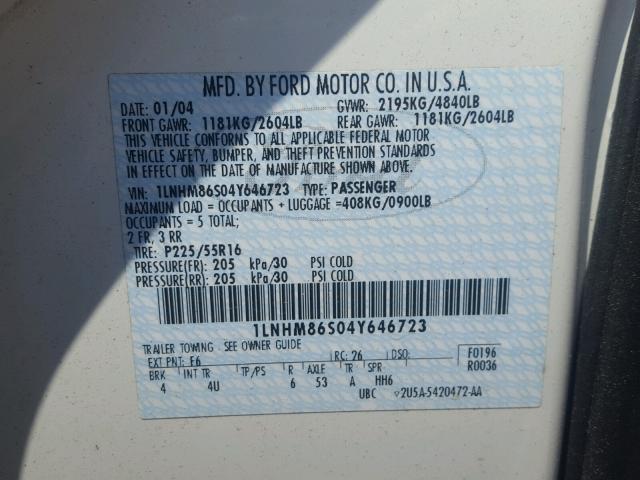 1LNHM86S04Y646723 - 2004 LINCOLN LS 白色 照片 10