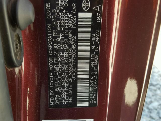 JTKDE177750045772 - 2005 TOYOTA SCION TC 勃艮第红 照片 10