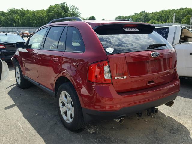 2FMDK3JC5EBB72693 - 2014 FORD EDGE SEL RED photo 3