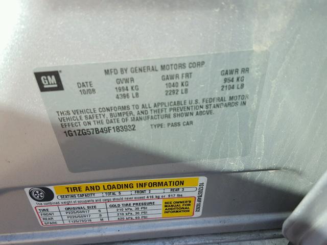 1G1ZG57B49F183932 - 2009 CHEVROLET MALIBU LS SILVER photo 10