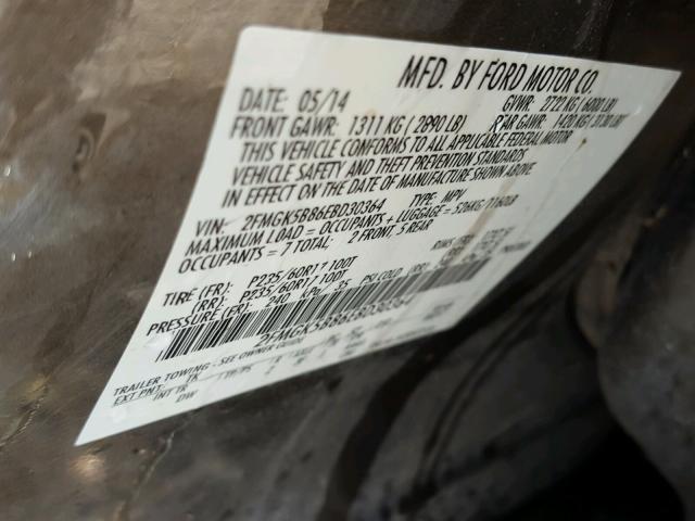 2FMGK5B86EBD30364 - 2014 FORD FLEX SE CHARCOAL photo 10