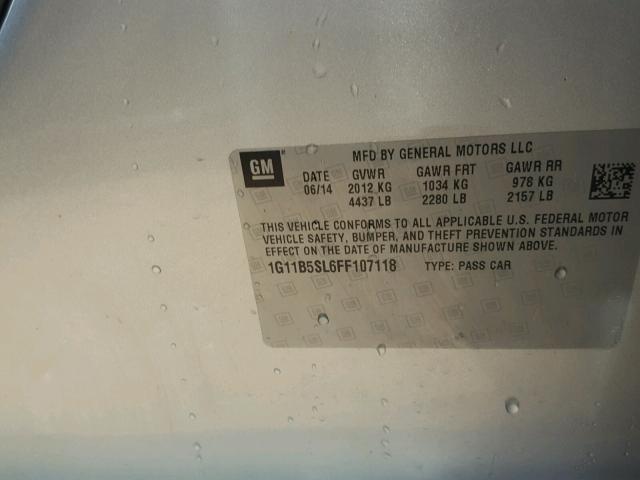 1G11B5SL6FF107118 - 2015 CHEVROLET MALIBU LS Gümüş foto 10
