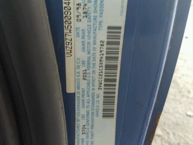 3VWCC21C5XM419782 - 1999 VOLKSWAGEN NEW BEETLE 蓝色 照片 10