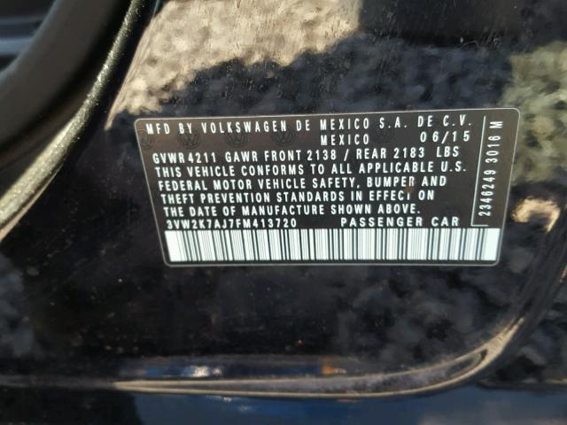 3VW2K7AJ7FM413720 - 2015 VOLKSWAGEN JETTA BASE 黑色 照片 10