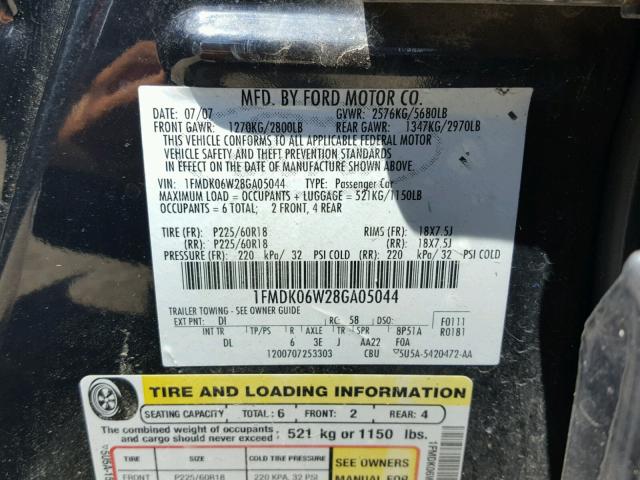 1FMDK06W28GA05044 - 2008 FORD TAURUS X L BLUE photo 10