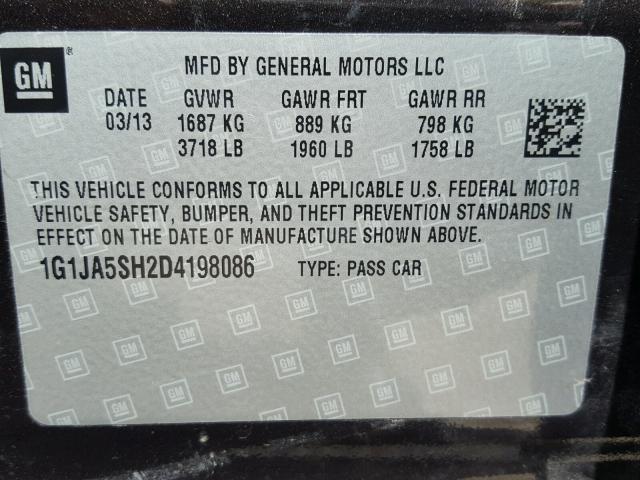 1G1JA5SH2D4198086 - 2013 CHEVROLET SONIC LS 黑色 照片 10