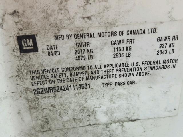 2G2WR524241114531 - 2004 PONTIAC GRAND PRIX WHITE photo 10